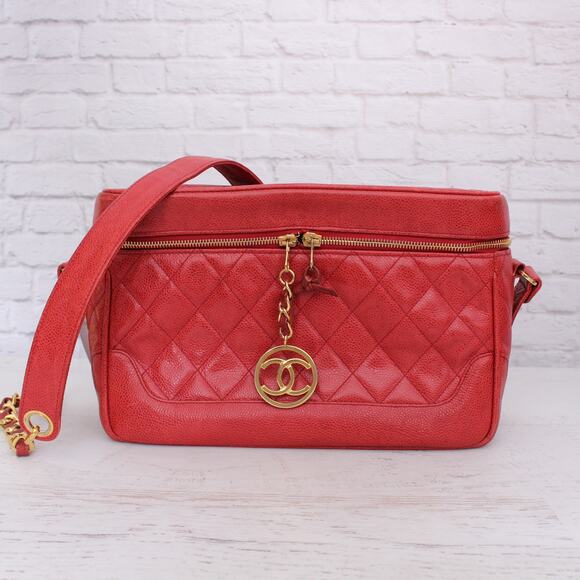 Chanel Vanity Red Caviar Large Case Purse Crossbody Shoulder Bag A4696 - Picture 1 of 10